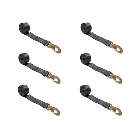 Tie 4 Safe 2" x 10' Wheel Lasso Lift Strap w/ Flat Snap Hook Tow Dolly Black, 6PK TWS21-2510-M3-BLK-C-6